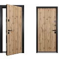 Modern Wood Grain Swing Doors With Black Frame And Metal Handle Design
