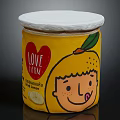 Organic Lemon Food Jar With Love Farm Brand And Cartoon Kid Face Yellow Design
