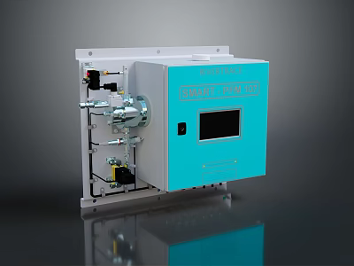 Modern Computerized Control Device Featuring Turquoise Enclosure Digital Display And Technical Components 3d model