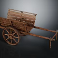Vintage Wooden Cart With Rustic Frame And Large Spoked Wheel Design