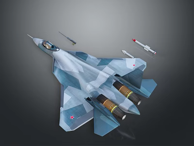 Advanced Camouflage Fighter Jet With Attached Missiles And Red Star Markings 3d model