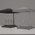 Modern Exhibition Display Stands With Black Gray Canopies Red Rope Barriers And Pedestal Bases