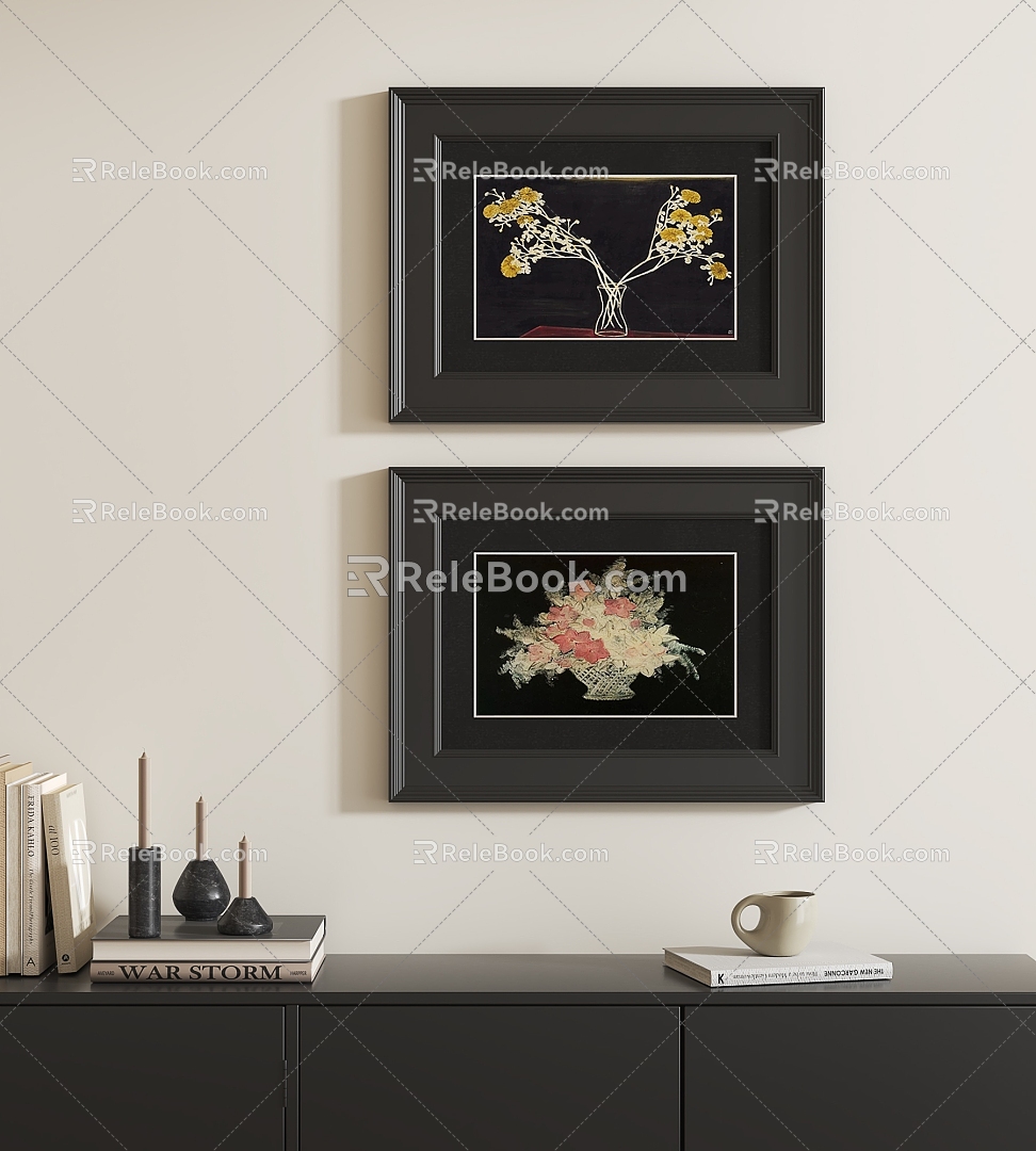 French Vintage Hanging Paintings 3d model