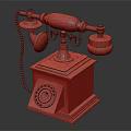 Vintage Antique Telephone With Rotary Dial Wooden Base And Metal Classic Design