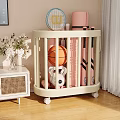 Beige Mobile Storage Rack for Kids Room with Basketball Rabbit Plush and Toys
