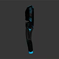 Sleek Futuristic Black Jumpsuit With Neon Blue Cuff Waist And Ankle Accent Details