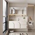 Modern White Bathroom Cabinet With Mirror Sink Potted Plant And Painting