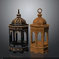 Traditional Decorative Lanterns With Black Gold Accents And Orange Arched Designs