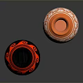 Two Carved Sculpture Vases With Black Red And White Copper Decorative Patterns