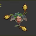Mythical Character With Serpent Hair Wings Green Vines And Yellow Floral Buds 3D Design