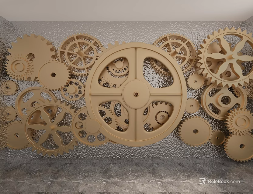 Background Wall Decorated with Various Gear Elements in Industrial Style for Modern Interior Design 3d model 
