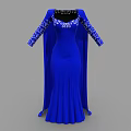 Elegant Blue Long Sleeve Dress With Embroidered Sleeves And Decorative Neckline