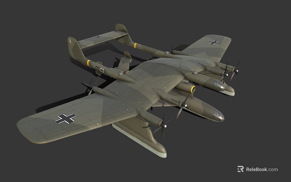 World War II Fighter Plane Olive Green With Black Cross Insignia Four Propellers Twin Fuselage 3d model 