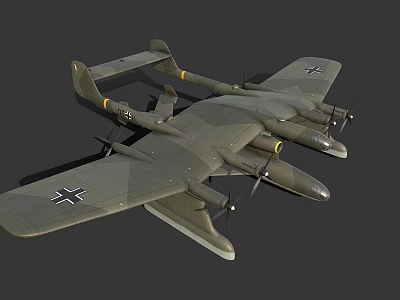 World War II Fighter Plane Olive Green With Black Cross Insignia Four Propellers Twin Fuselage 3d model