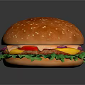 Delicious Juicy Burger With Sesame Bun Lettuce Tomato Cheese And Patty