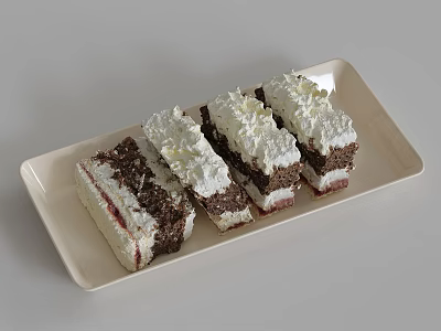 Delicious Layered Chocolate Cake With Cream And Jam Topping On Beige Tray 3d model