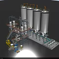 Industrial Equipment With Large Storage Tanks Steel Frame Structure And Piping Systems