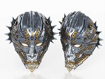 Intricate Metallic Masks With Mechanical Design And Decorative Spikes 3d model