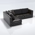 Modern Black Leather Sectional Sofa Set with Tufted Armrests and Base 3d model