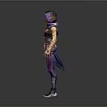 Game Character Design With Purple Pants Blue Top Scarf Headpiece And Utility Belt