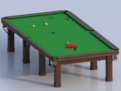 Professional Billiard Table with Green Felt Surface Colored Balls and Wooden Legs 3d model