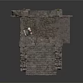 Ancient Stone Architectural Structure With Arch Grille Staircase And Pedestals