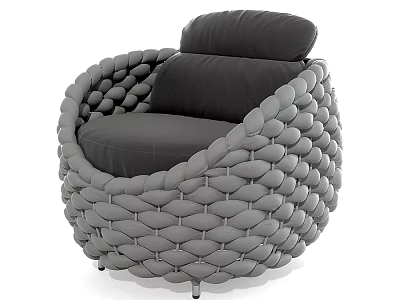 Unique Shaped Sofa with Woven Gray Frame and Black Cushions Modern Design 3d model