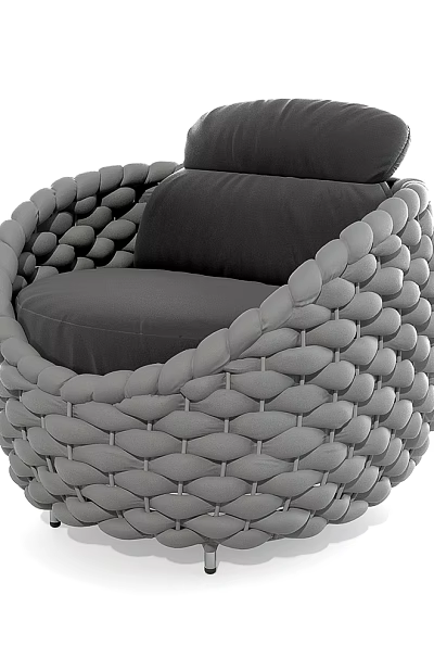 Unique Shaped Sofa with Woven Gray Frame and Black Cushions Modern Design 3d model