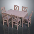 Wooden Rectangular Dining Table Set With Six X Back Chairs And Simple Design