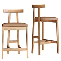 Wooden Bar Stools With Brown Padded Seats And Simple Backrest Design