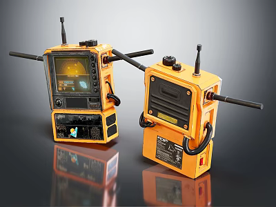 Yellow Industrial Remote Controls With Antennas Display Screens And Buttons 3d model