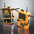 Yellow Industrial Remote Controls With Antennas Display Screens And Buttons