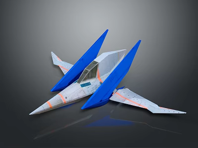 Futuristic Aircraft Model Featuring Blue Wings White Body And Orange Accents 3d model