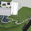 Garden Landscape Design With Winding Paths Water Features Green Terrain And Architectural Structures