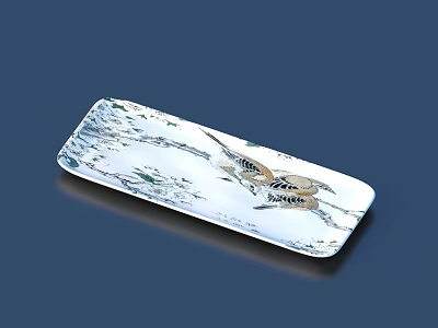 Elegant Chinese Style Dinnerware Set With Landscape Painting And Bird Pattern Ceramic Rectangular Plate 3d model