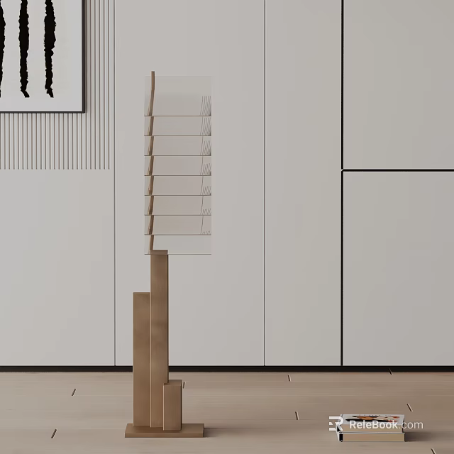 Modern Minimalist Floor Lamp With Wooden Stand And Transparent Layers In White Room Interior 3d model 