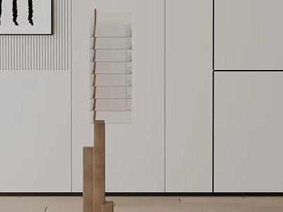 Modern Minimalist Floor Lamp With Wooden Stand And Transparent Layers In White Room Interior 3d model