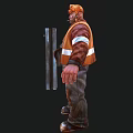 Man In Orange Hard Hat And Brown Overalls Standing By Gray Metal Cabinet