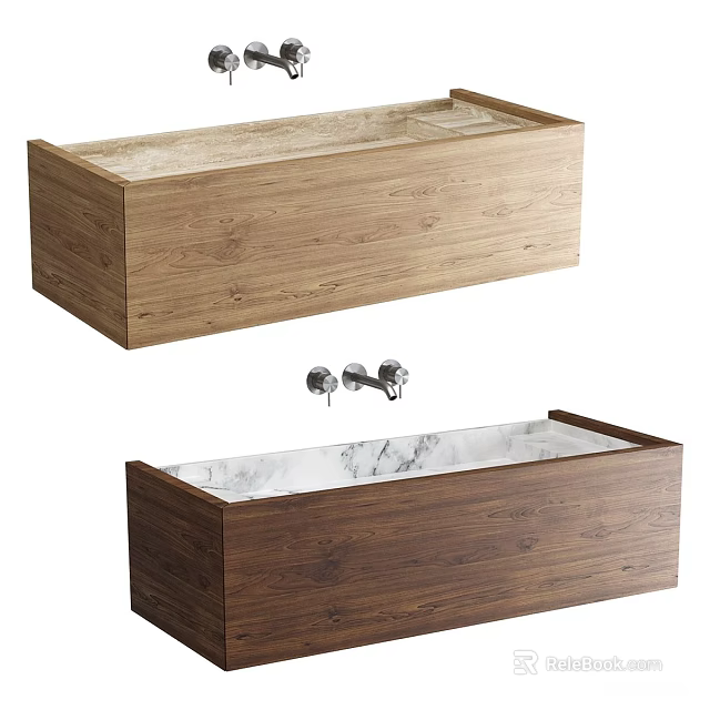 Modern Wooden Washbasin Design With Marble Countertop And Chrome Faucet 3d model 