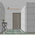 Modern Entryway Hallway With Gray Walls White Ceiling Wooden Door And Green Marble Flooring