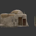 Traditional Adobe House Model With Tower Structure And Clay Pot