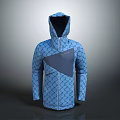 Blue Hooded Jacket With Fish Scale Textured Pattern And Contrast Panel Design 3d model