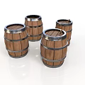 Set of Wooden Barrels with Metal Hoops for Home Storage and Decor