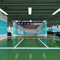 Modern Indoor Parking Garage With Directional Signage Green Flooring Yellow Speed Bumps And Parked Cars