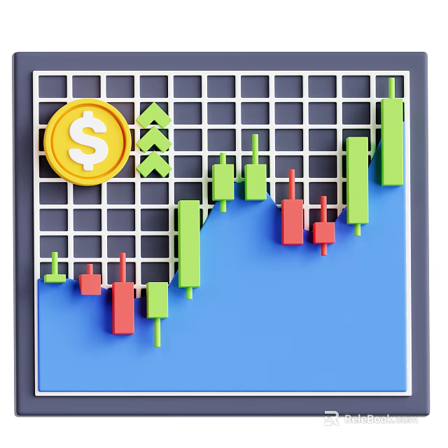 Decorative Ornament Set With Dollar Sign Upward Arrows Green Red Candlestick Charts And Grid Background 3d model 