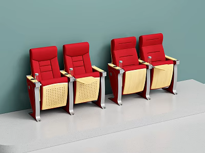 Red Public Chairs With Beige Armrests Against Light Green Wall And Gray Floor 3d model