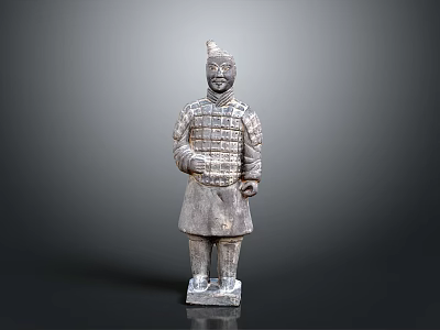 Terracotta Warrior Sculpture Ancient Chinese Soldier Figure With Intricate Armor And Standing Pose 3d model