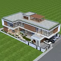 Modern Detached Villa With Large Glass Windows Green Lawn And Wooden Pergola Roof