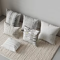 Modern Gray White Throw Pillows With Geometric Striped And Wave Patterns On Carpet 3d model