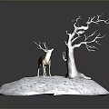 Lifelike Deer Standing By Bare Tree On Snowy Winter Ground Scene